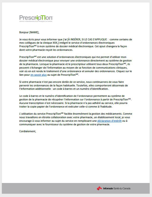 Prescriber Communication to Pharmacy FR