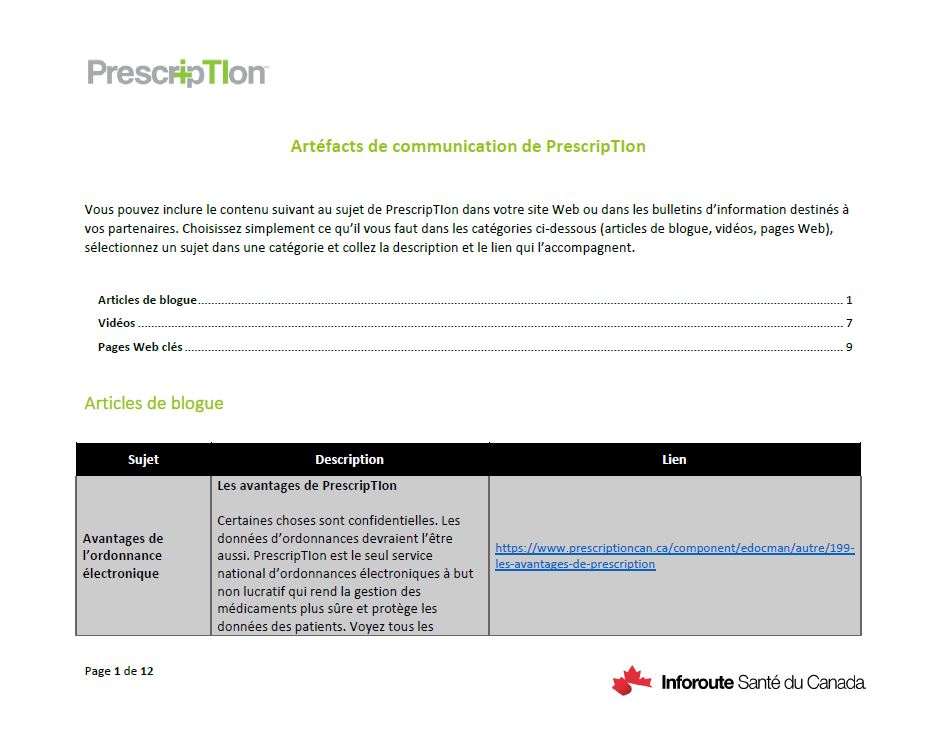 Artéfacts de communication de PrescripTIon